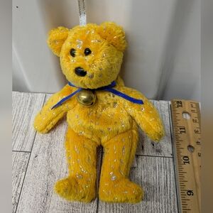 Ty Decade Golden Plush Bear with Bell and Blue Ribbon